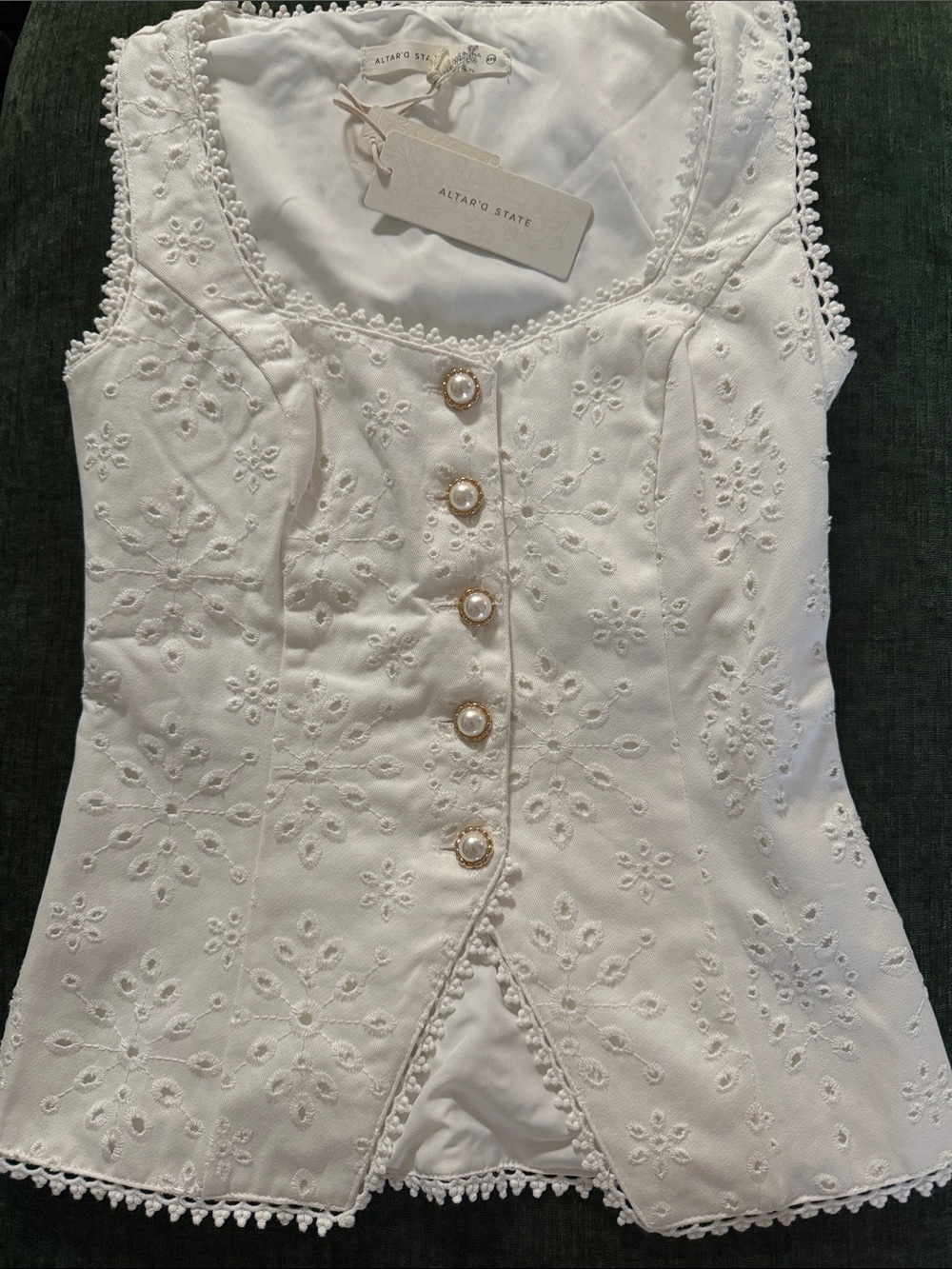 Altar'd State White Eyelet Button Tank Top